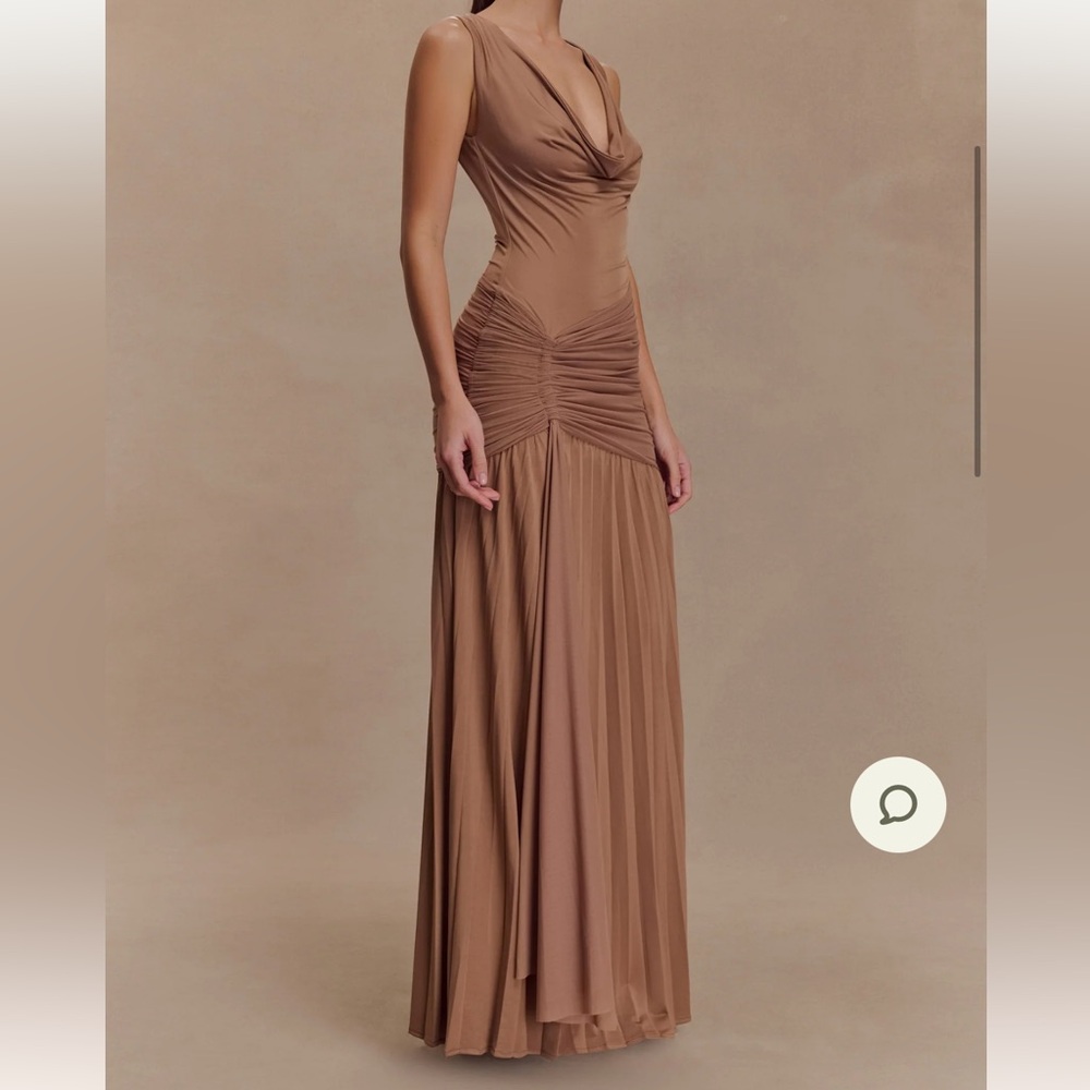 Meshki Dania Mauve/ Brown Cowl Neck Slinky Maxi Dress - Picture 3 of 5